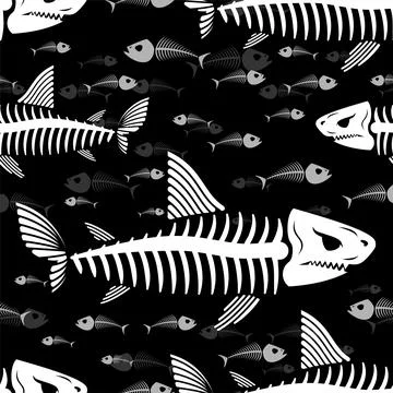 Fish skeleton pattern seamless. Shark skull background. fish bones texture Stock Illustration