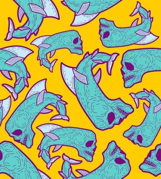 Fish skeleton pattern seamless. Terrible variety of fish background. Fish sku Stock Illustration