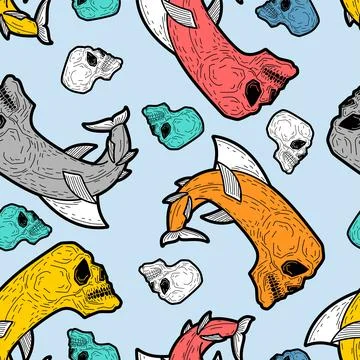 Fish skeleton pattern seamless. Terrible variety of fish background. Fish sku Illustrazione stock