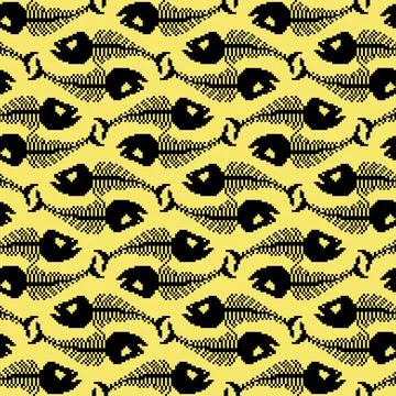 Fish skeleton pixel art pattern seamless. 8 bit Fish skull background. pixela Stock Illustration