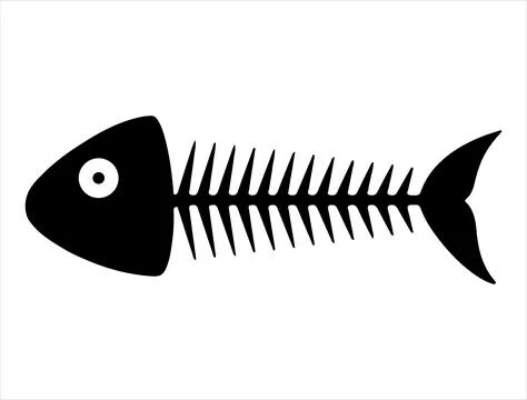 Fish skeleton silhouette vector art white background Stock Illustration