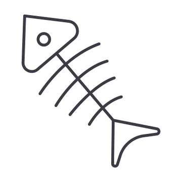 Fish skeleton  vector line icon, sign, illustration on white background, edit 스톡 일러스트