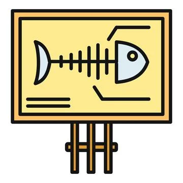 Fish skeleton xray examination sign board icon Stock Illustration