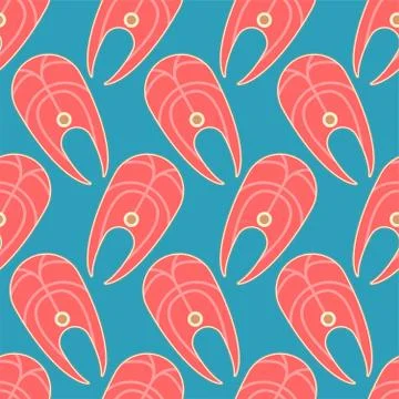 Fish slice pattern seamless. Red fish steak background. Vector ornament 스톡 일러스트