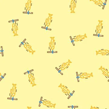 Fish smoked vector seamless pattern Stock Illustration