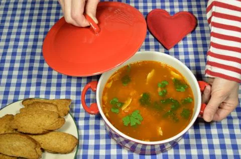 Fish soup and a bread Stock Photos
