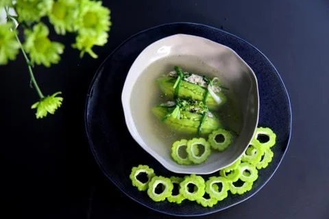Fish soup with bitter melon Stock Photos