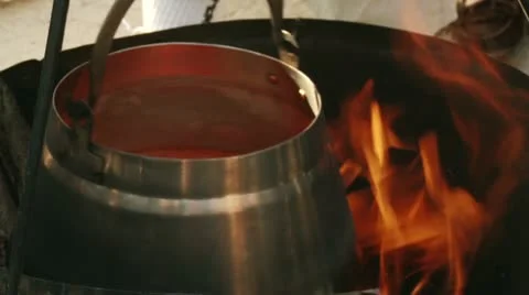 Fish soup, cauldron, fire, close Video stock 11316816