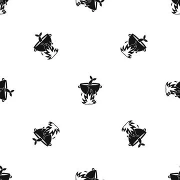 Fish soup on a fire pattern seamless black Stock Illustration