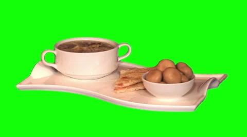 Fish soup, marinated champignons, flat cake on tray Stock Footage 46463889