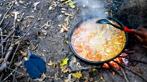Fish soup in a pot Stock Footage 168989695