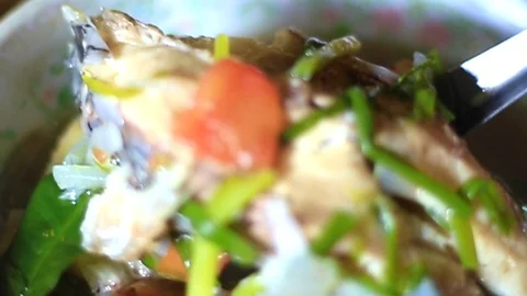 Fish soup vegatable e-san food traditional Stock Footage 94018204