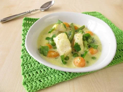 Fish soup with vegetables Foto stock