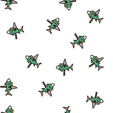 Fish on spear vector seamless pattern Illustrazione stock