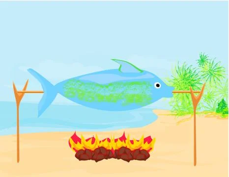 Fish in the spit Illustrazione stock