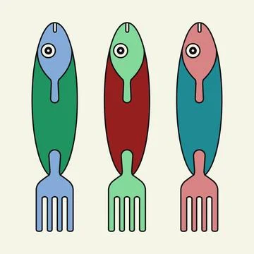 Fish with spoon and fork icon vector illustration Stock Illustration