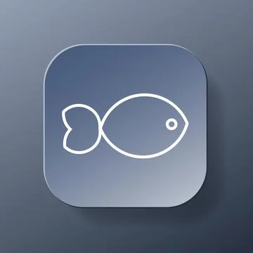 Fish square button, white outline icon on the white color plate. Healthy Illustrazione stock