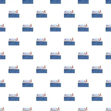 Fish stall worker packing fresh seafood seamless pattern Stock Illustration