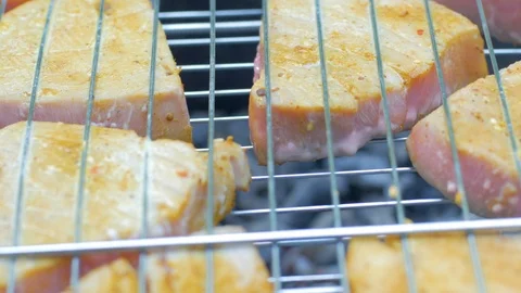 Fish steak bbq Stock Footage 112431089