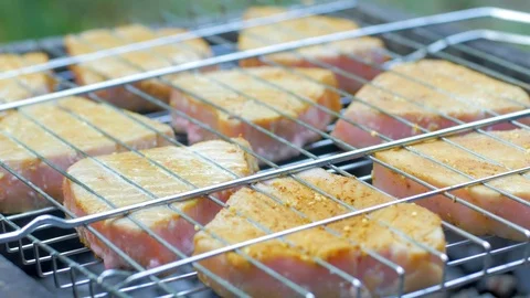 Fish steak bbq Video stock 112431295