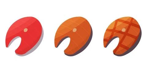 Fish steak raw bbq fried icon elements Illustrazione stock