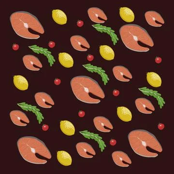 Fish Steaks and Vegetables Background Stock Illustration