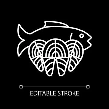 Fish steaks white linear icon for dark theme Stock Illustration