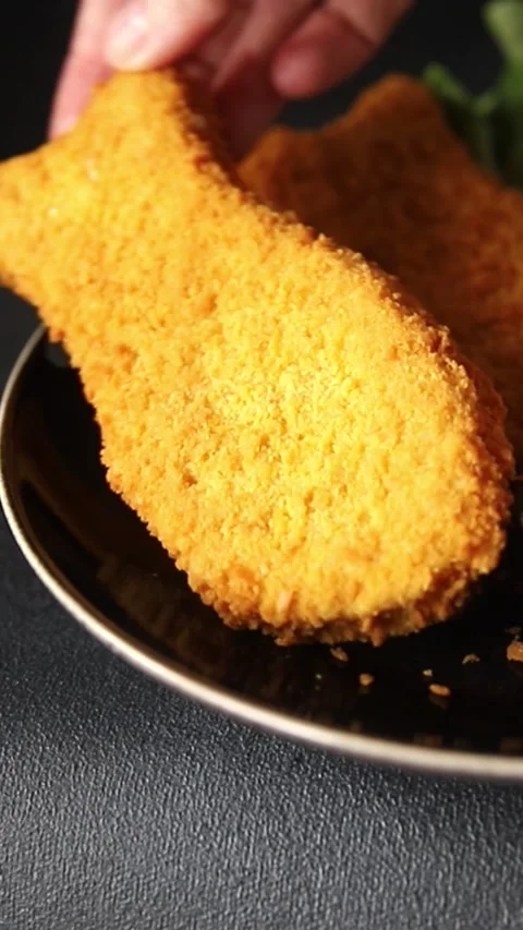 Fish sticks fishs shaped breaded fish nuggets fast food fresh delicious food Stock Footage 310546179