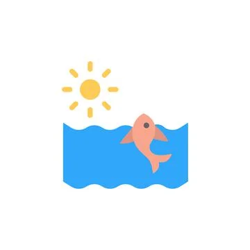 Fish, sun, ocean icon. Simple color vector elements of saving marine icons for Stock Illustration