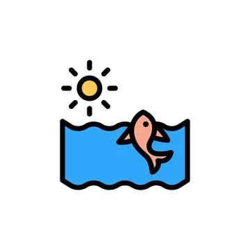 Fish, sun, ocean icon. Simple color with outline vector elements of saving イラスト素材