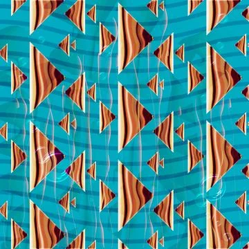 Fish swimming in different directions in the waves. Stock Illustration