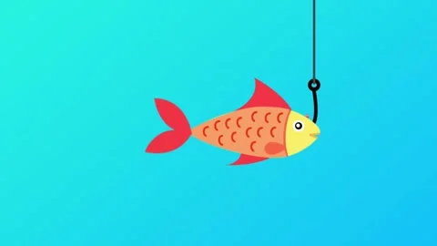 Fish Swimming Into Hook Flat Animation Stock Footage 336591017