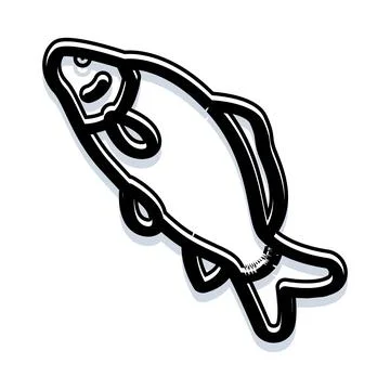 Fish swimming or jumping vector line illustration Stock Illustration
