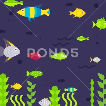 Fish swimming under water, simple isolated sea creatures in flat style, vector Stock Illustration