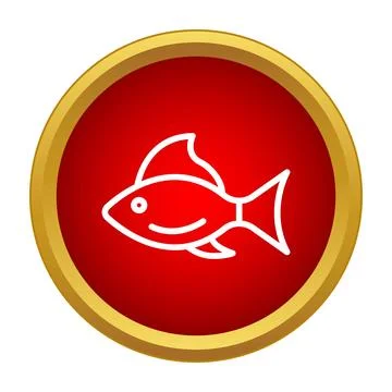 Fish symbol outline in red circle icon Stock Illustration