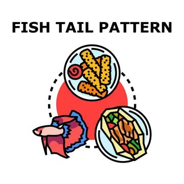 Fish tail pattern concept with food and aquatic life Stock Illustration