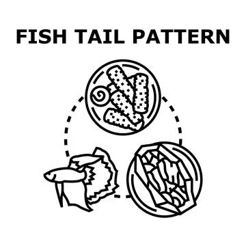 Fish tail pattern concept with food and aquatic life Stock Illustration