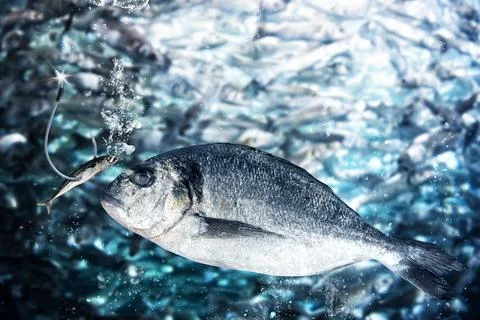Fish takes the bait to lure 스톡 사진