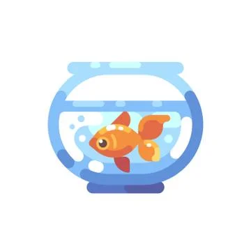 Fish tank flat icon. Round aquarium with goldfish flat illustration. Stock Illustration