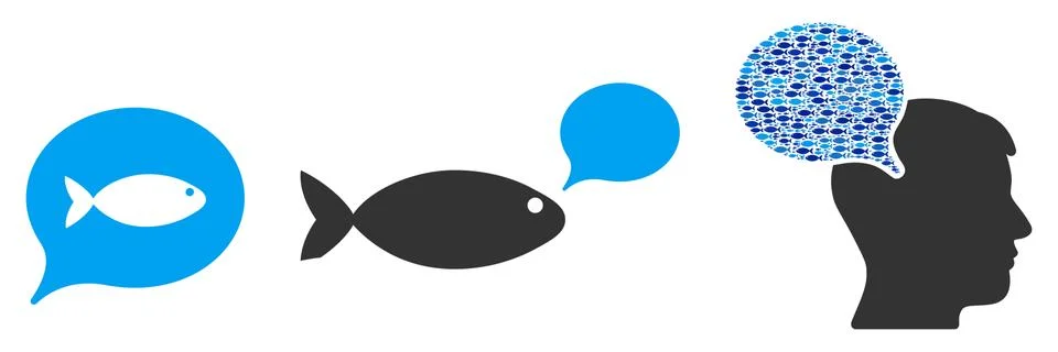 Fish Thinking Balloon Vector Collage Illustration Stock Illustration