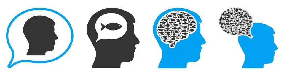Fish Thinking Head Vector Collage Illustration Stock Illustration