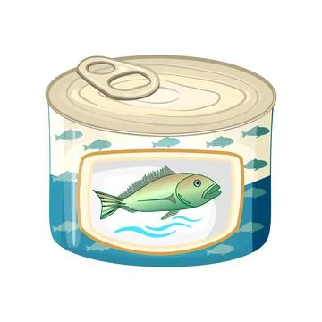 Fish tin can isolated on white background. Canned tuna. Boiled can of fish. Stock Illustration