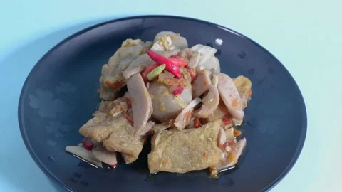 Fish Tofu on Blue Backgroud Stock Footage 227904702