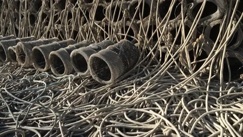 Fish Traps. Tilt Camera Movement Stock Footage 153866740