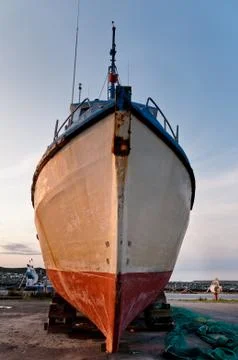 Fish trawler on land Stock Photos