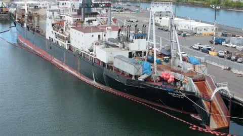 Fish trawler processing ship Ocean Phoenix Seattle port HD 6829 Video stock 24614485