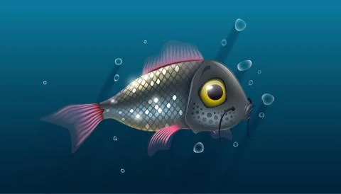 Fish under water with air bubbles over blue background, fishing live bait Stock Illustration