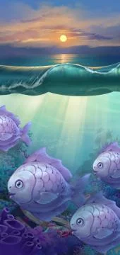 Fish underwater in sunset Stock Illustration