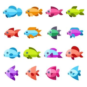 Fish vector flat icons set Stock Illustration