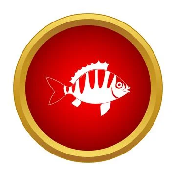 Fish vector icon in red circle with gold border Stock Illustration